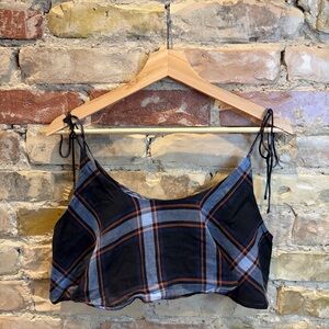 BDG Black and Gray Plaid Crop Top with Orange Accents